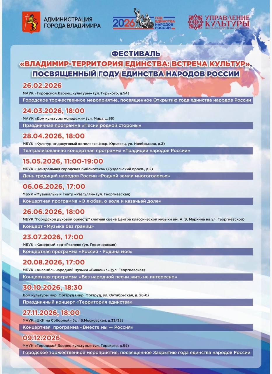 Фестиваль «Владимир - территория единства: встреча культур», посвящённый Году единства народов России